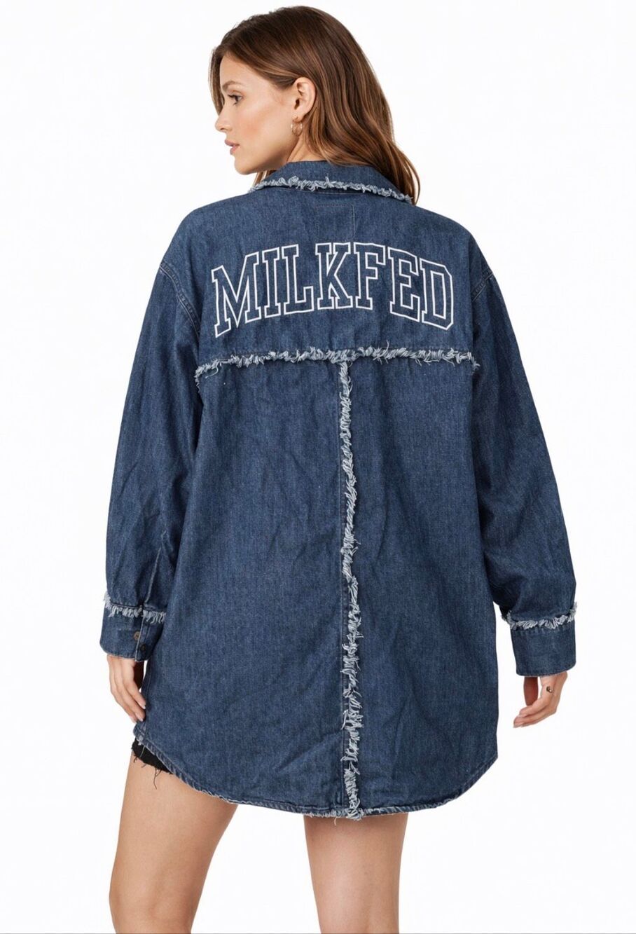 MILKFED Japan Oversized Denim Chore Jacket One Size Logo Back Distressed Raw